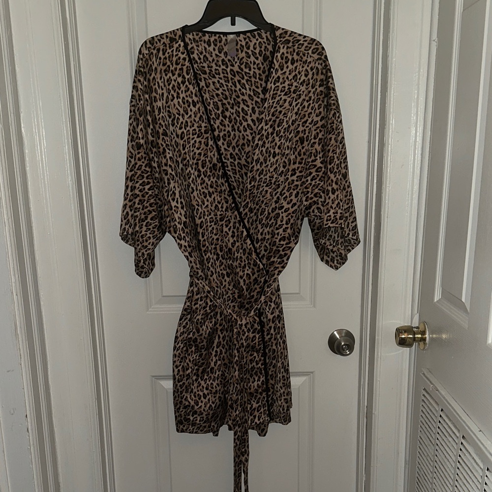 Leopard Print Wrap house robe- Brown